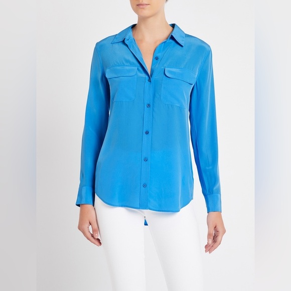 NWOT EQUIPMENT Slim Signature Silk Blouse Button Down Shirt Starling Blue Medium - Picture 1 of 10